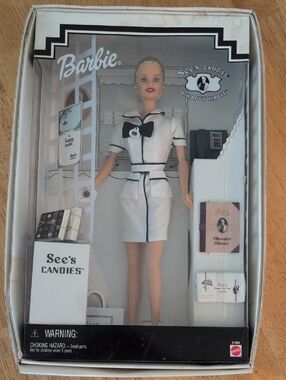 Barbie Doll in White and Black See's Candies Stewardess Outfit
